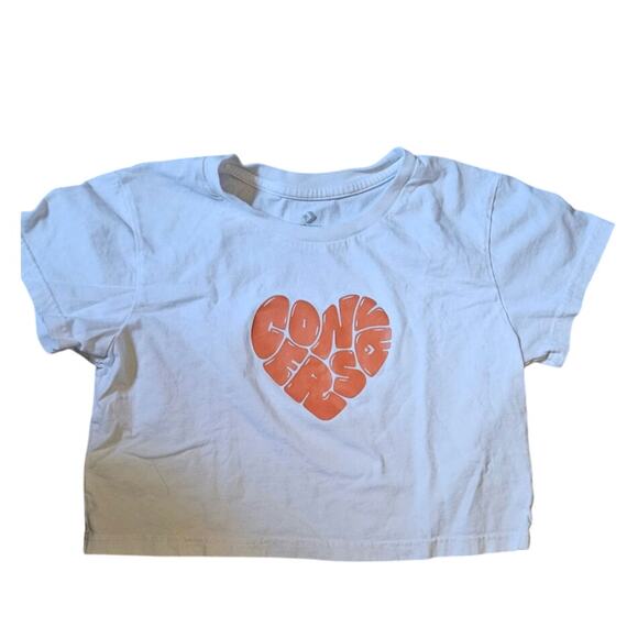 Converse Girls Cropped Graphic Love T-Shirt Size Large - Picture 1 of 5